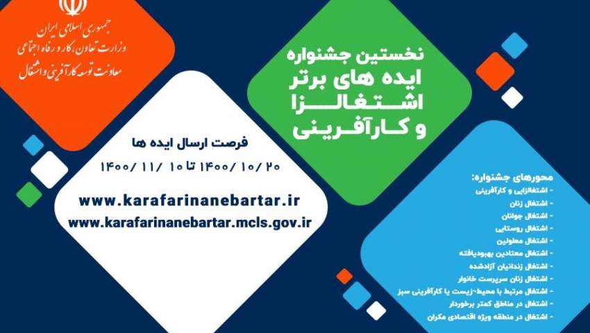 برگزاری اولین جشنواره ملی ایده های اشتغال زا و کارآفرینی وزارت تعاون،کار ورفاه اجتماعی